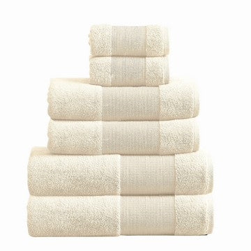 Indy Modern 6 Piece Cotton Towel Set, Softly Textured Design, Creamy White By Casagear Home