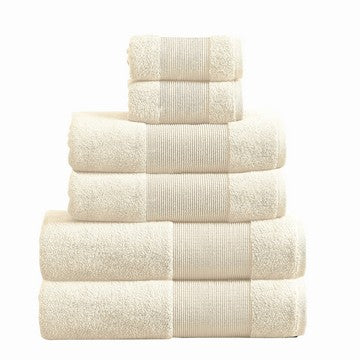 Indy Towel Set | 6 Piece | Cotton | Textured Design | Creamy White