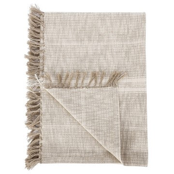 Uno 50 Inch Throw Blanket, Cotton and Linen, Woven Striped Design, Beige By Casagear Home