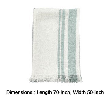 50 Inch Throw Blanket Soft Belgian Flax Linen Sage Green Stripes White By Casagear Home BM284498