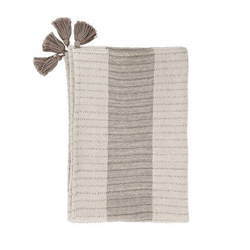50 Inch Throw Blanket, Ultra Soft Yarn Dyed Woven Stripes, Beige, Brown By Casagear Home