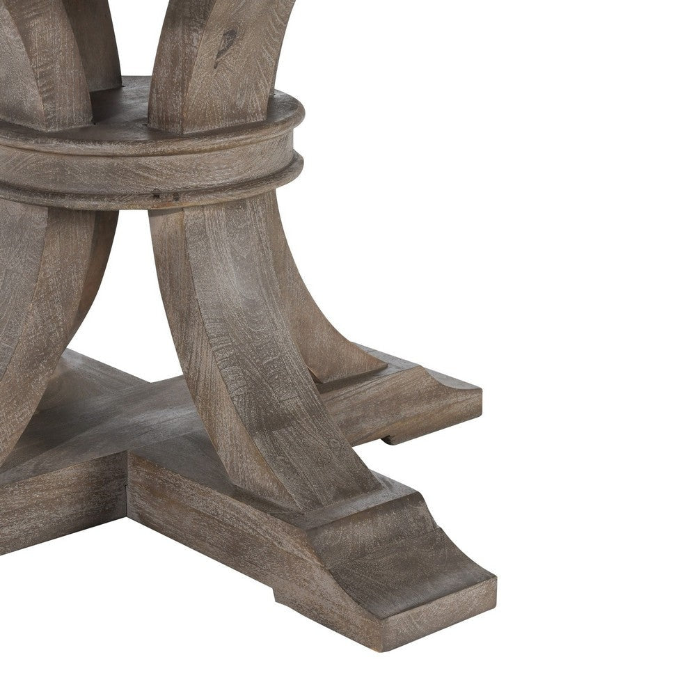 60 Inch Classic Round Wood Dining Table Pedestal Handcrafted Gray Brown By Casagear Home BM284508