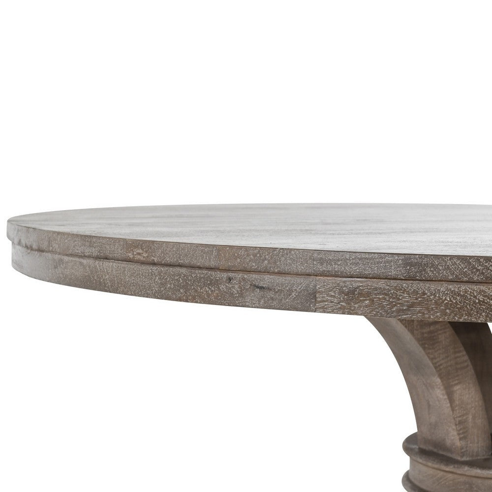 60 Inch Classic Round Wood Dining Table Pedestal Handcrafted Gray Brown By Casagear Home BM284508