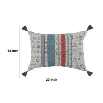 14 x 20 Modern Throw Pillow Digitally Printed Stripes Tassels Blue Red By Casagear Home BM284512