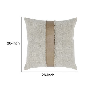 26 x 26 Throw Pillow Pieced Fabric Cotton Leather Frayed Fringes Gray By Casagear Home BM284513