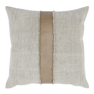 26 x 26 Throw Pillow, Pieced Fabric, Cotton, Leather, Frayed Fringes, Gray By Casagear Home