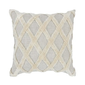 Modern Throw Pillow | 22 x 22 | Shag | Diamond Pattern | Ivory Gray