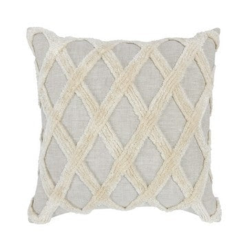 22 x 22 Modern Throw Pillow, Shag, Geometric Diamond, Ivory, Gray By Casagear Home