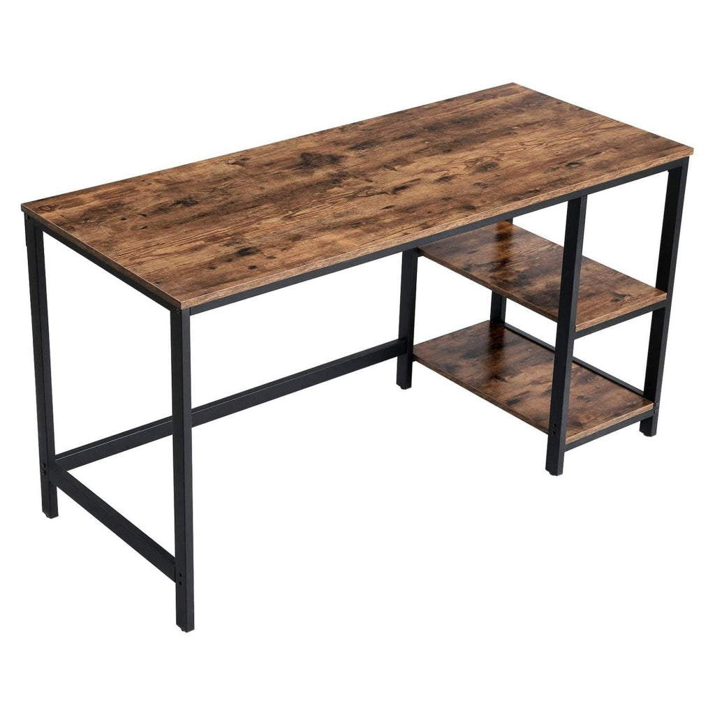 Ann 55 Inch Office Writing Computer Desk, Rustic, 2 Shelves, Steel, Brown By Casagear Home