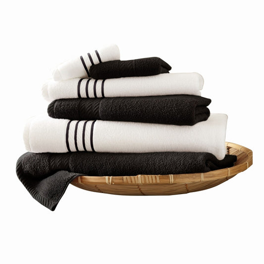 Dana 6 Piece Soft Egyptian  Cotton Towel Set, Stripes, Black, White By Casagear Home