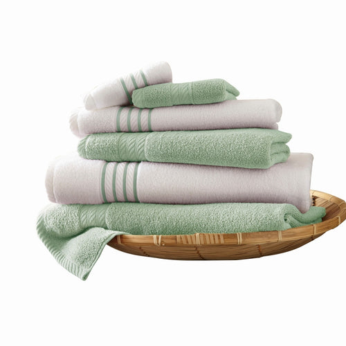 Dana Towel Set | 6 Piece | Egyptian Cotton | Stripe Design | Sage White
