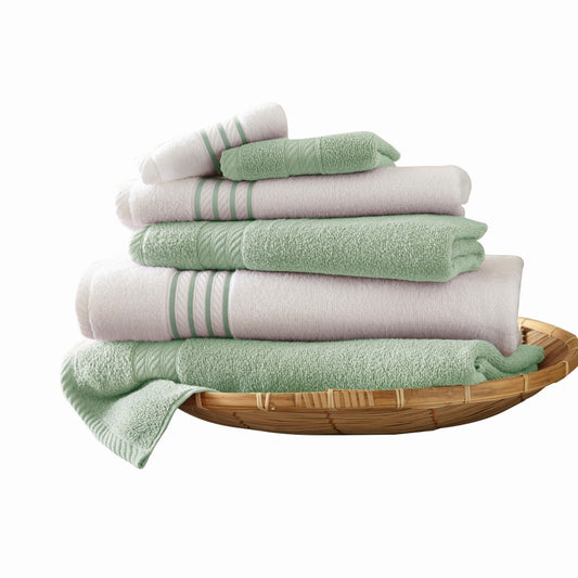 Dana 6 Piece Soft Egyptian Cotton Towel Set, Striped, Sage Green, White By Casagear Home