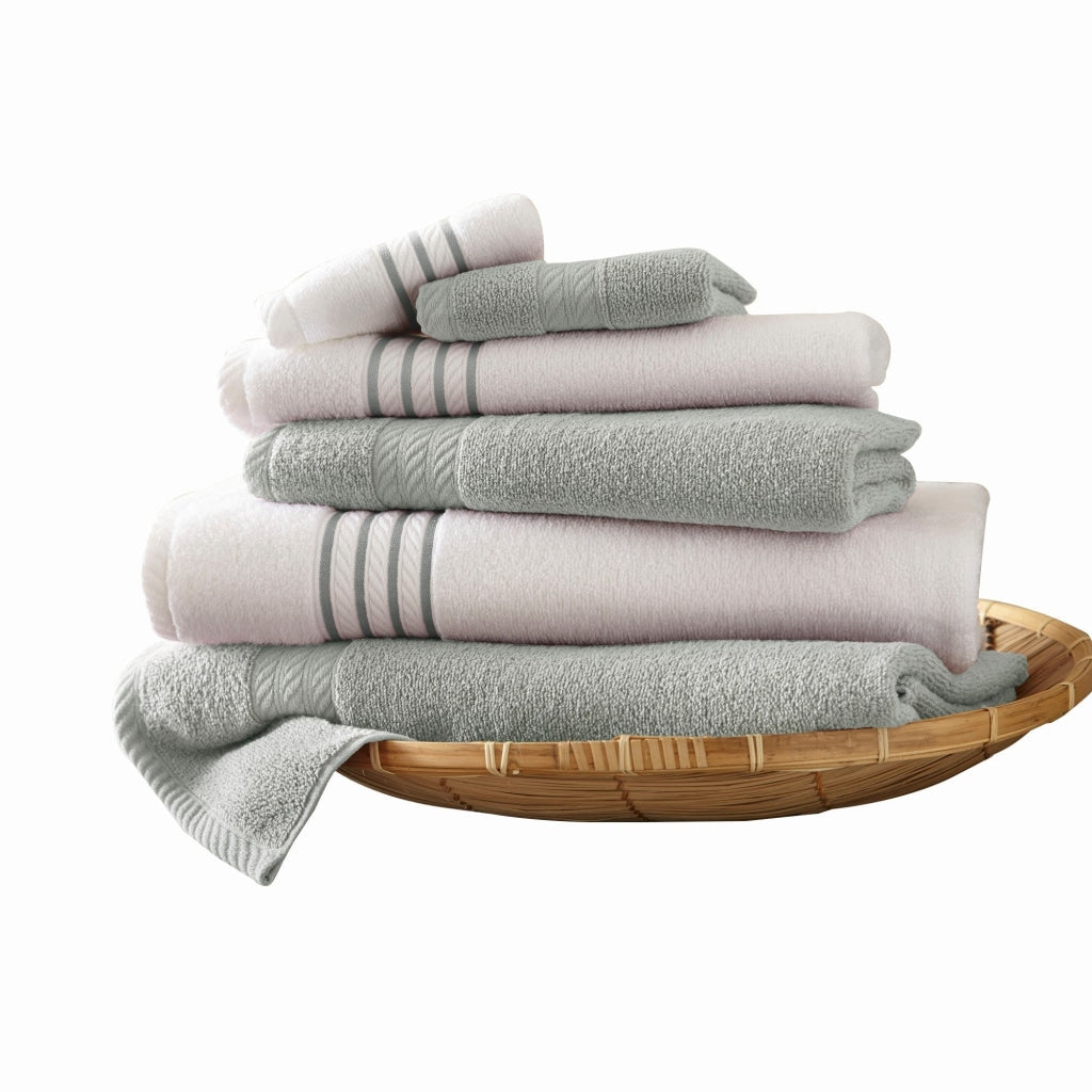 Dana 6 Piece Soft Egyptian Cotton Towel Set, Striped, Light Gray White By Casagear Home