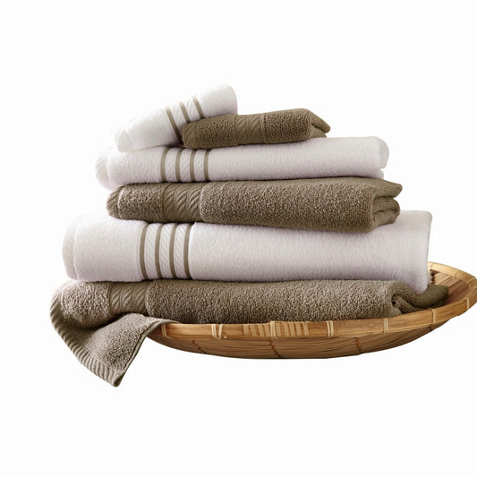 Dana 6 Piece Soft Egyptian Cotton Towel Set, Striped Pattern, Taupe, White By Casagear Home