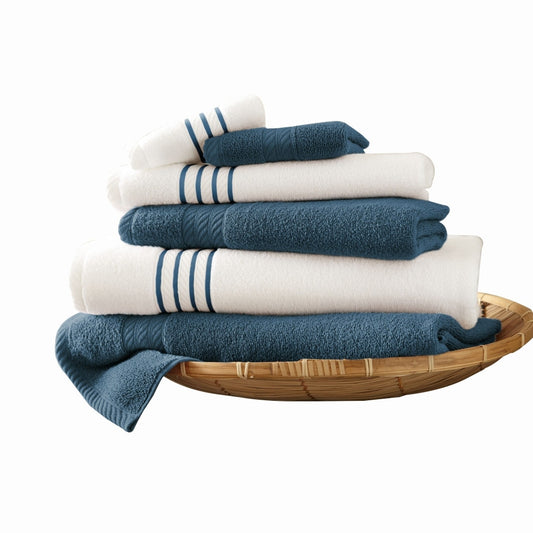 Dana 6 Piece Soft Egyptian Cotton Towel Set, Striped Pattern, Blue, White By Casagear Home