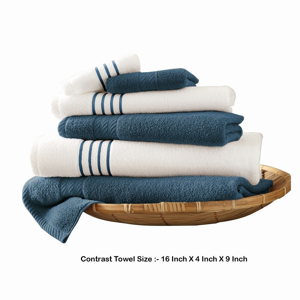 Dana 6 Piece Soft Egyptian Cotton Towel Set Striped Pattern Blue White By Casagear Home BM284586