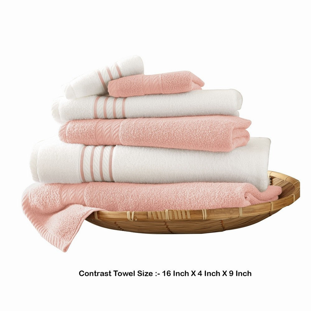 Dana 6 Piece Soft Egyptian Cotton Towel Set Striped Pattern Pink White By Casagear Home BM284587