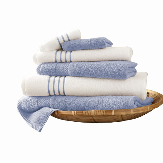 Dana 6 Piece Soft Egyptian Cotton Towel Set, Striped, Sky Blue, White By Casagear Home