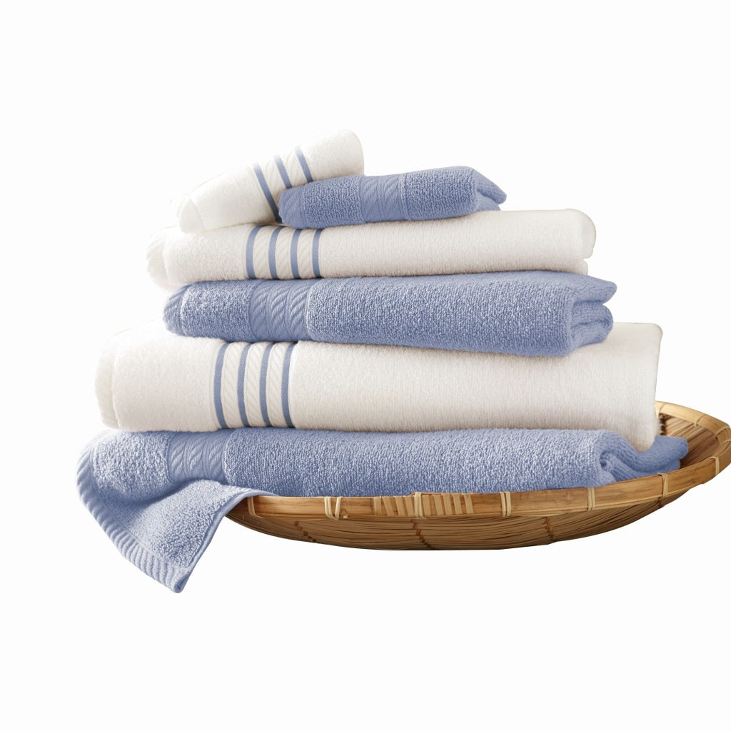 Dana Towel Set | 6 Piece | Egyptian Cotton | Stripe Design | Sky Blue
