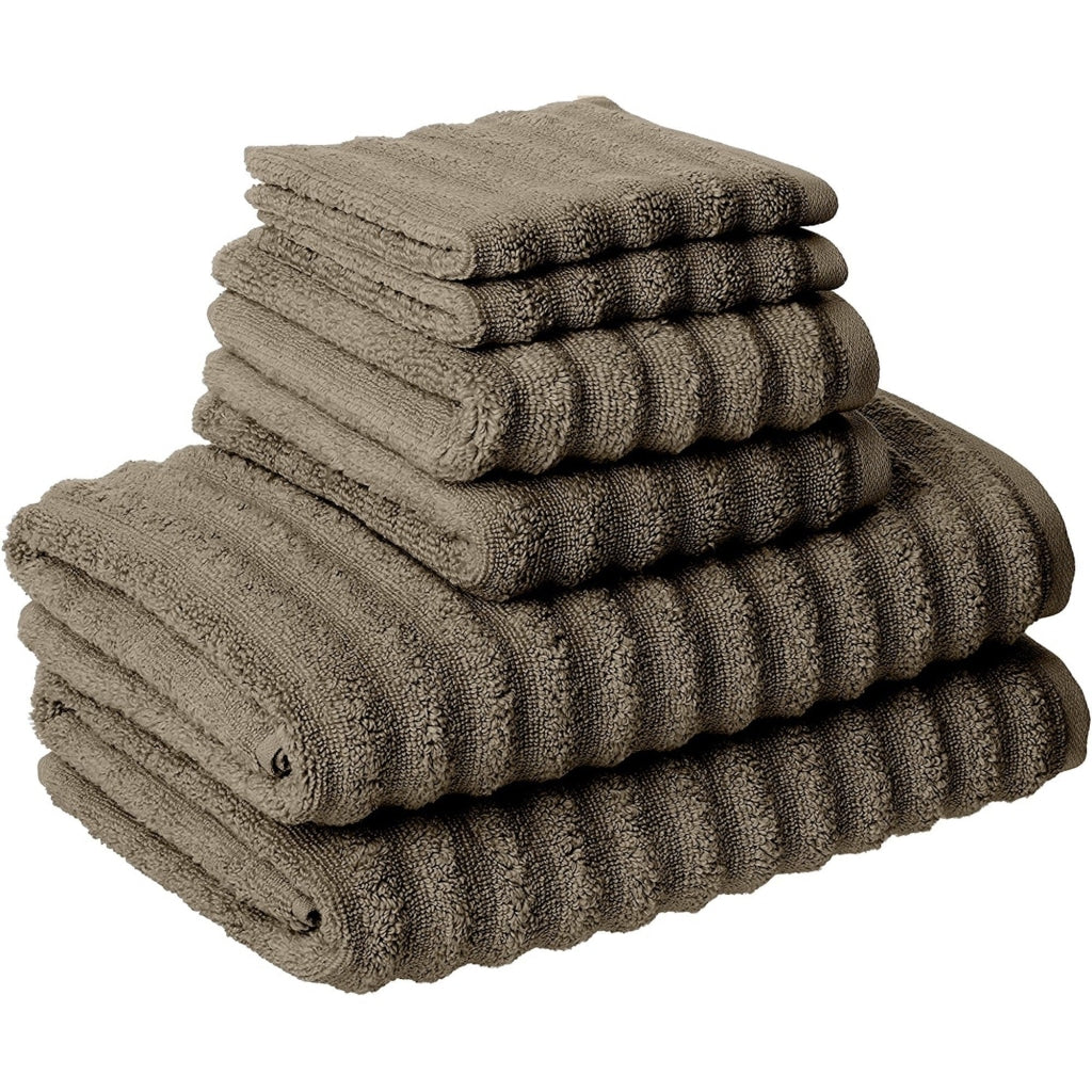 Cora Towel Set | 6 Piece | Egyptian Cotton | Textured Design | Brown