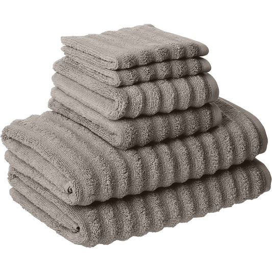 Cora 6 Piece Soft Egyptian Cotton Towel Set, Classic Textured Design, Gray By Casagear Home