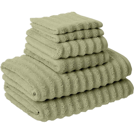 Dana 6 Piece Soft Egyptian Cotton Towel Set, Striped, Sage Green, White