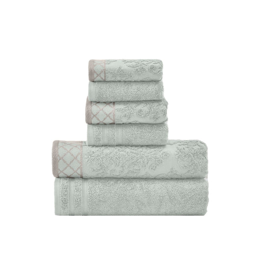 Noa 6 Piece Soft Egyptian Cotton Towel Set, Solid, Damask Trim, Slate Gray By Casagear Home