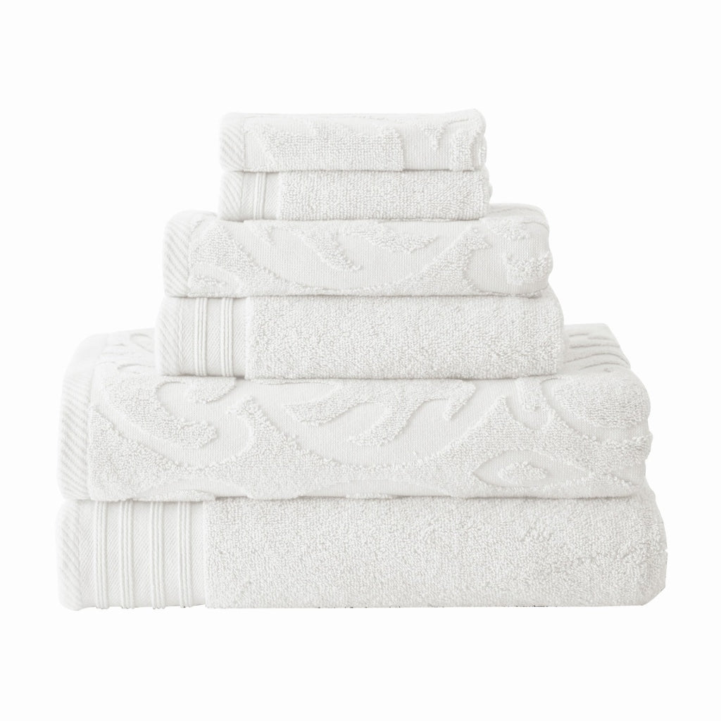 Oya Towel Set | 6 Piece | Egyptian Cotton | Medallion Pattern | White