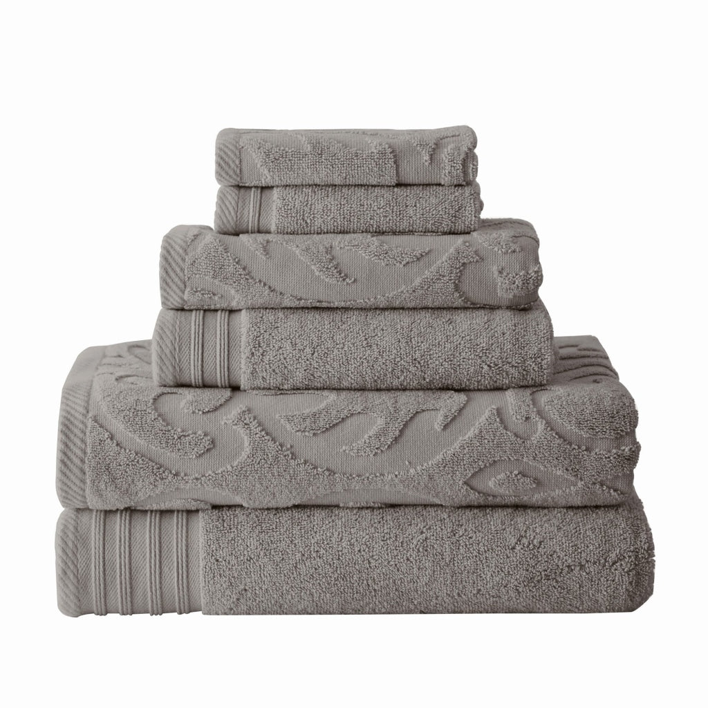 Oya Towel Set | 6 Piece | Egyptian Cotton | Medallion Pattern | Gray