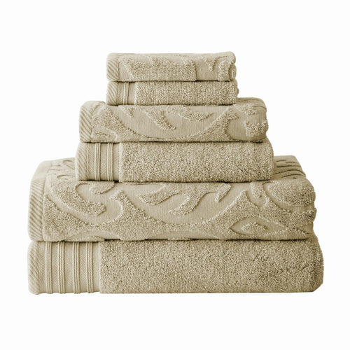 Oya Towel Set | 6 Piece | Egyptian Cotton | Medallion Pattern | Beige