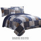 Mai 3 Piece Queen Size Cotton Quilt Set Patchwork Reversible Blue Rust By Casagear Home BM284608