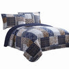 Mai Quilt Set | 3 Piece King | Patchwork Reversible | Blue Rust Brown