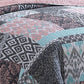 Mai 3 Piece King Cotton Quilt Set Damask Patchwork Reversible Blue By Casagear Home BM284611