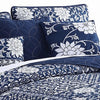 Ann 6 Piece King Size Polyester Quilt Set Flowers Reversible Navy Blue By Casagear Home BM284615