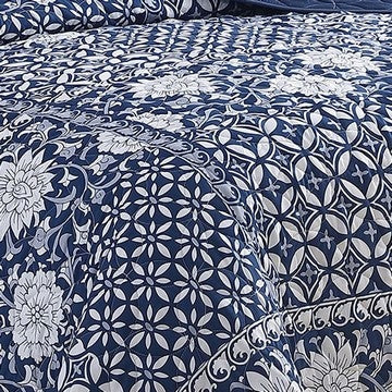 Ann 6 Piece King Size Polyester Quilt Set Flowers Reversible Navy Blue By Casagear Home BM284615