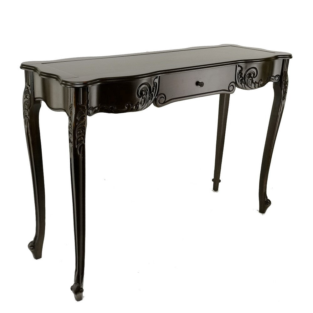 Troy 32 Inch Classic Wood Console Table, 1 Drawer, Floral Cared, Brown By Casagear Home