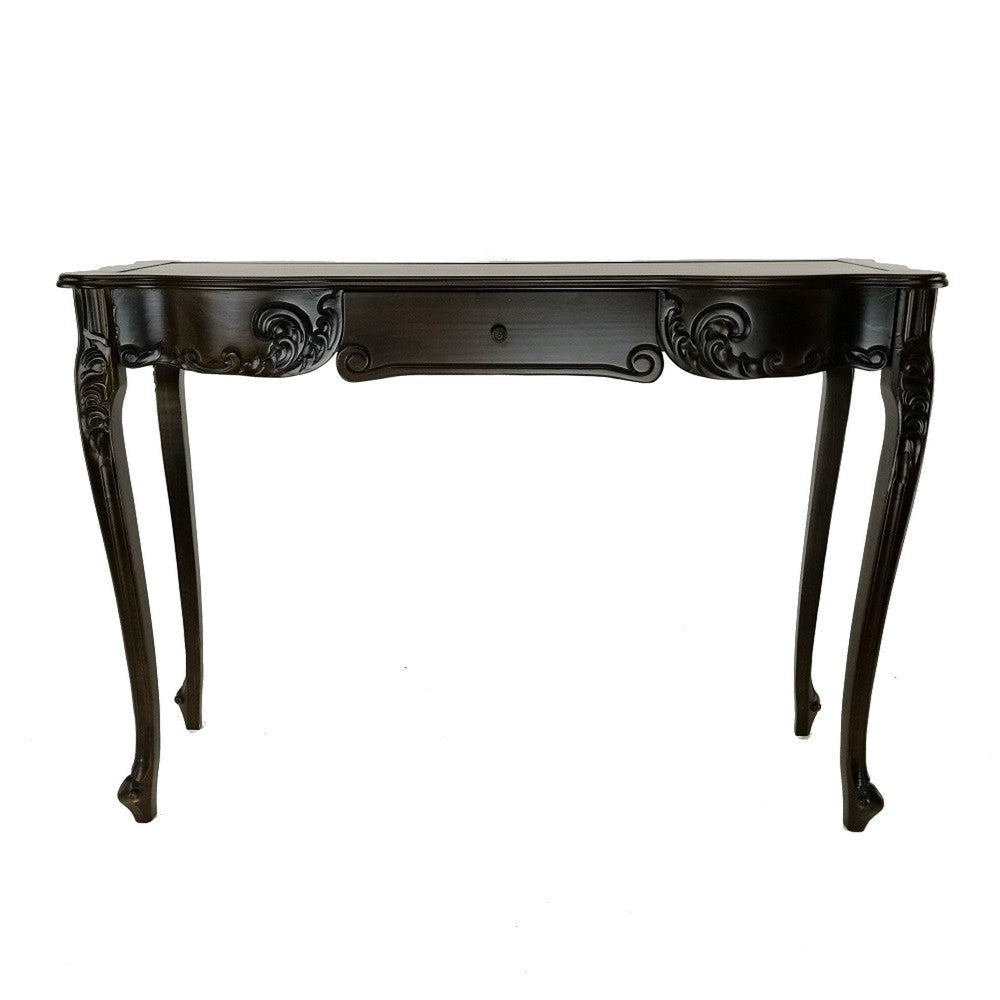 Troy 32 Inch Classic Wood Console Table 1 Drawer Floral Cared Brown By Casagear Home BM284648
