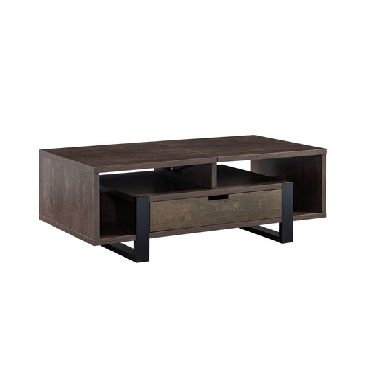 47 Inch Modern Coffee Table, 1 Drawer, 4 Shelves, Half Lift Top, Brown By Casagear Home