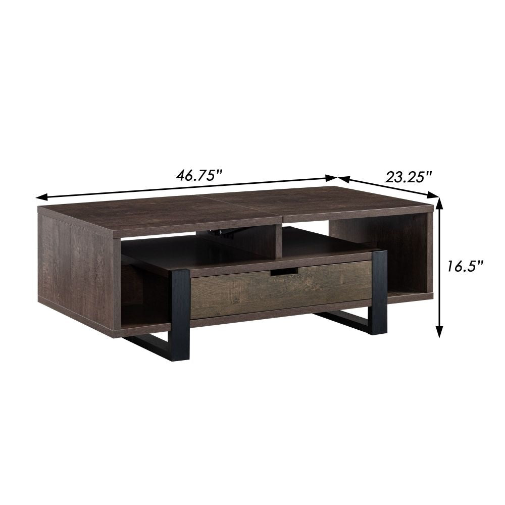 47 Inch Modern Coffee Table 1 Drawer 4 Shelves Half Lift Top Brown By Casagear Home BM284685