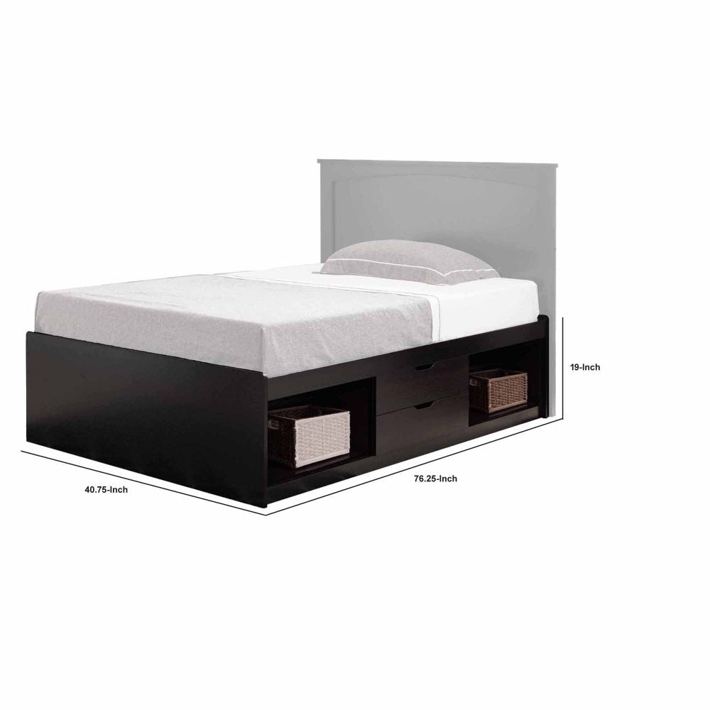 Modern Twin Low Platform Bed 2 Drawers on Metal Glides 2 Cubbies Brown By Casagear Home BM284695