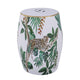 Ceramic Accent Table | 18" | Drum Shape | Tropical Print | White Green