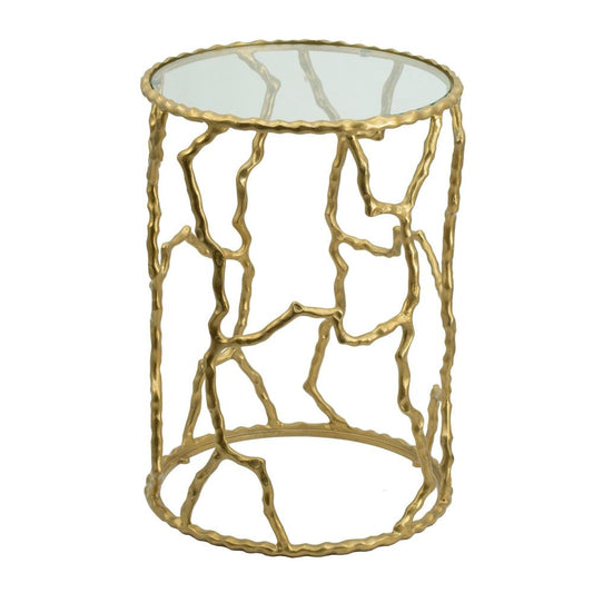 24 Inch Round Accent Table, Intricate Metal Twig Inspired Open Frame, Gold By Casagear Home