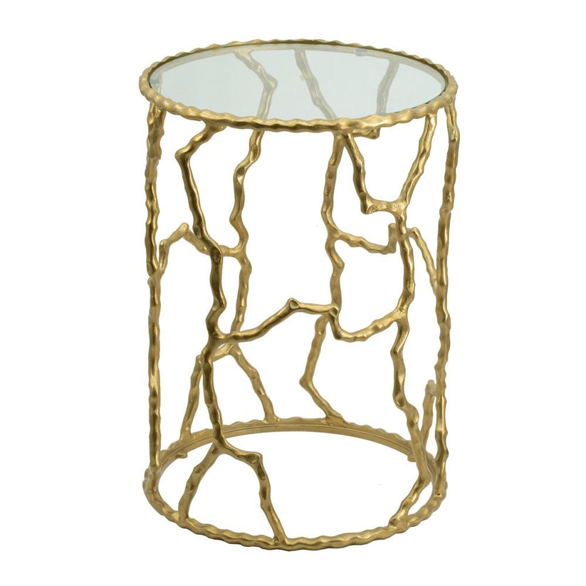 24 Inch Accent Drink Table, Round Tabletop, Turned Pedestal Base, Gold By Casagear Home