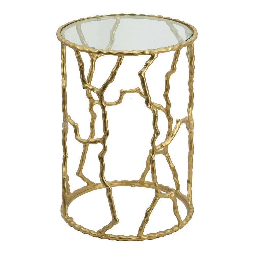 24 Inch Round Accent Table Intricate Metal Twig Inspired Open Frame Gold By Casagear Home BM284699