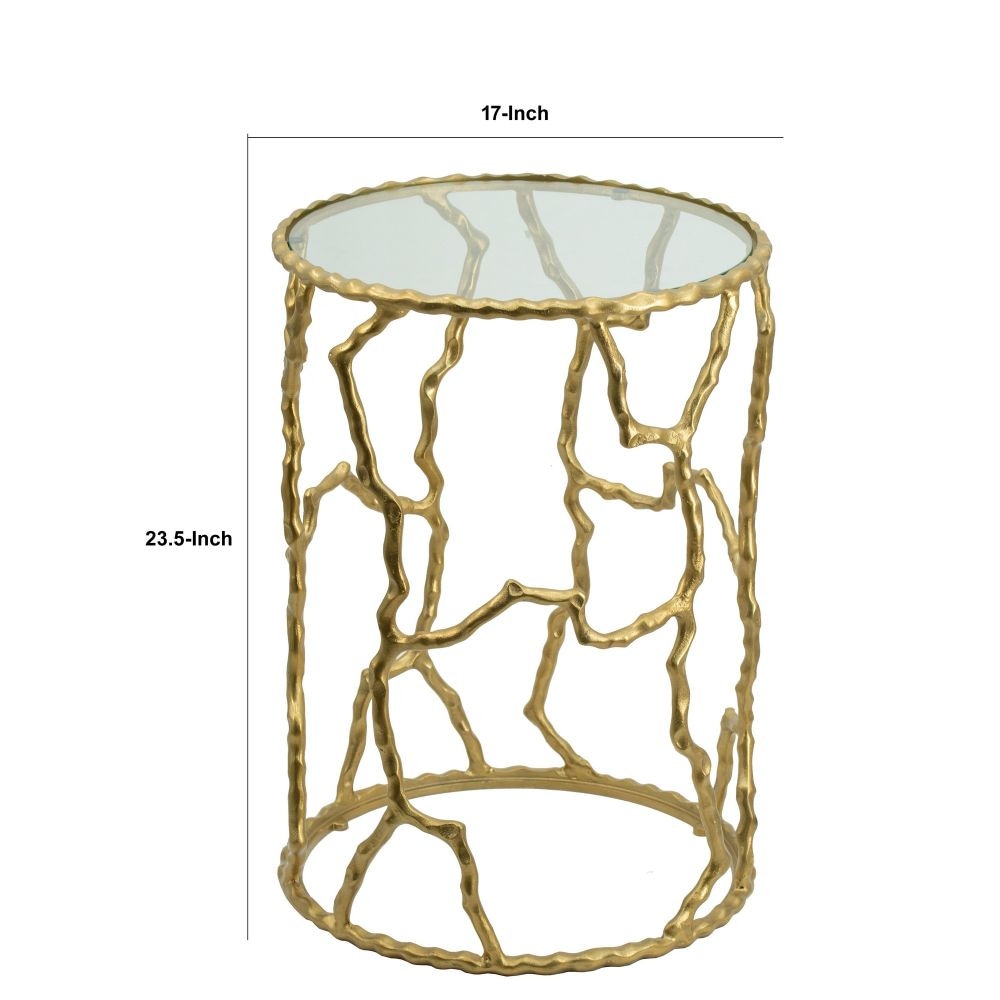 Buy Accent Table 24" Round Metal Frame Twig Design Gold Finish | BBB ...