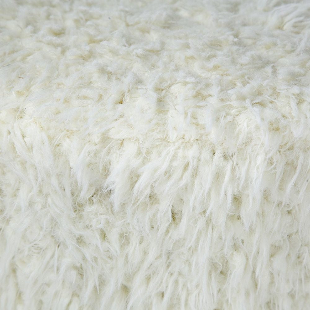 20 Inch Ottoman Foam Filled Shearling Fabric Wood Frame White Brown By Casagear Home BM284702