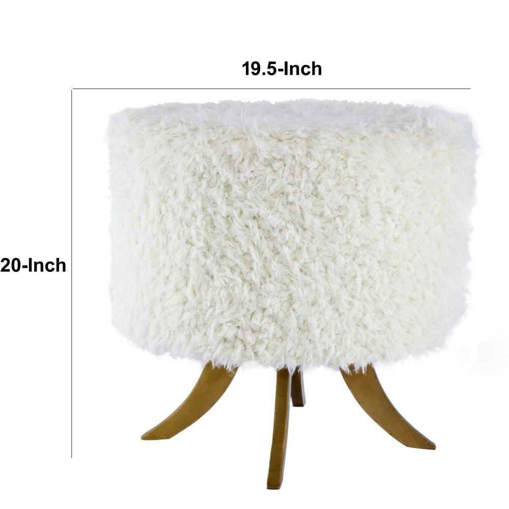 20 Inch Ottoman Foam Filled Shearling Fabric Wood Frame White Brown By Casagear Home BM284702