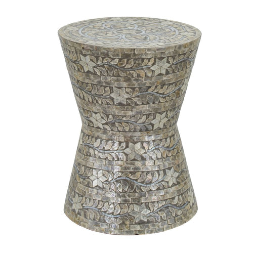 Accent Table Stool | 19" | Star Pattern | Gray & Brown