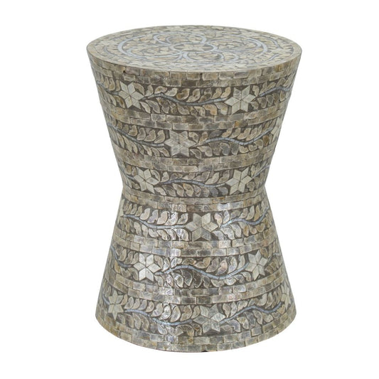 Accent Table Stool | 19" | Star Pattern | Gray & Brown