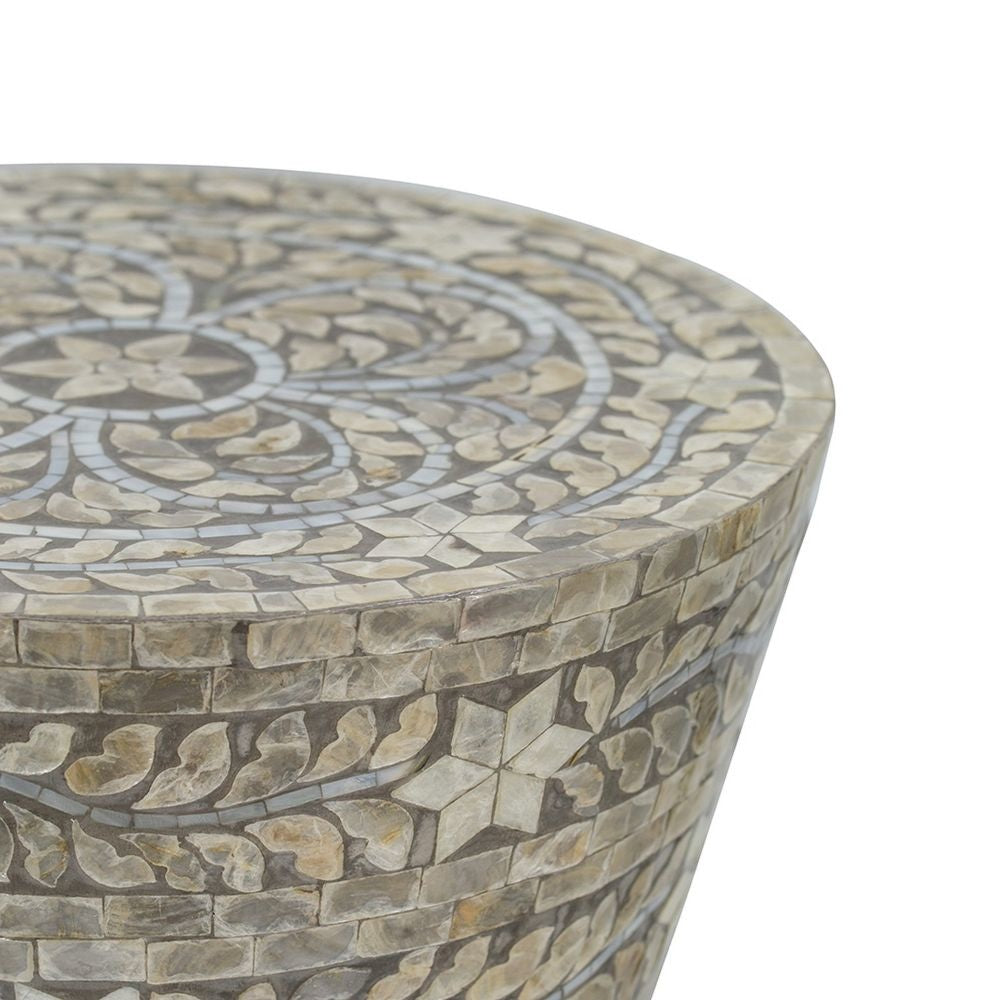 19 Inch Luxury Accent Table Stool Star Foliage Pattern Gray and Brown By Casagear Home BM284703